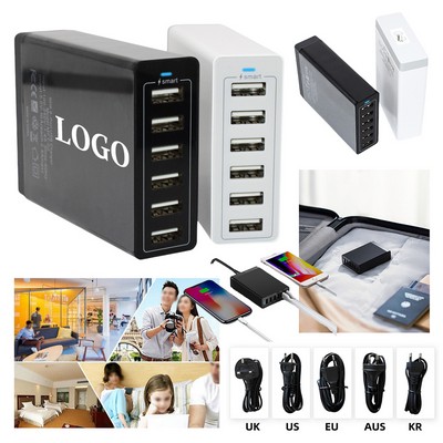50 Watt Multi-Port USB Charger with 6 Connections